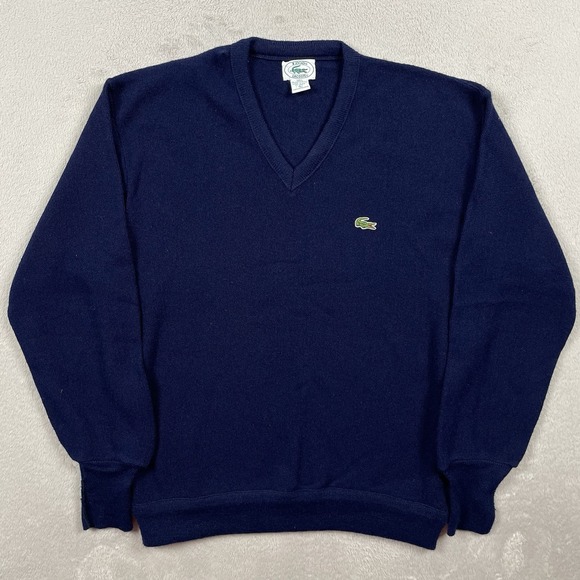 Vintage IZOD Lacoste Sweater Mens Large Blue V-Neck Orlon Acrylic Made In USA - Picture 1 of 10